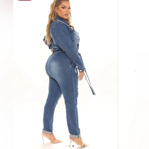 Fashion Nova Blue Denim Jumpsuit - Picture 2 of 4
